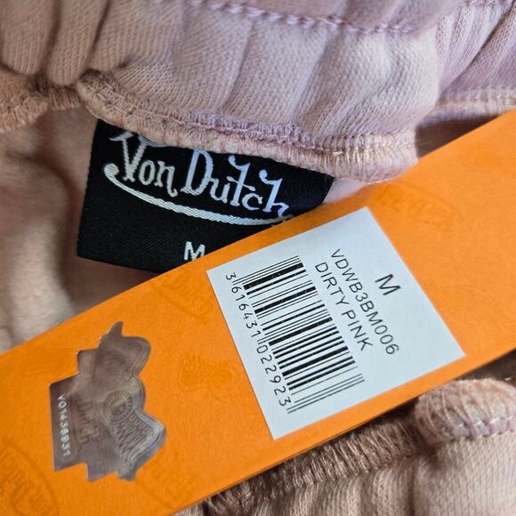 NWT Von Dutch Sweatpants Womens Medium Pink Jogger Velvet Black Logo - Picture 7 of 12